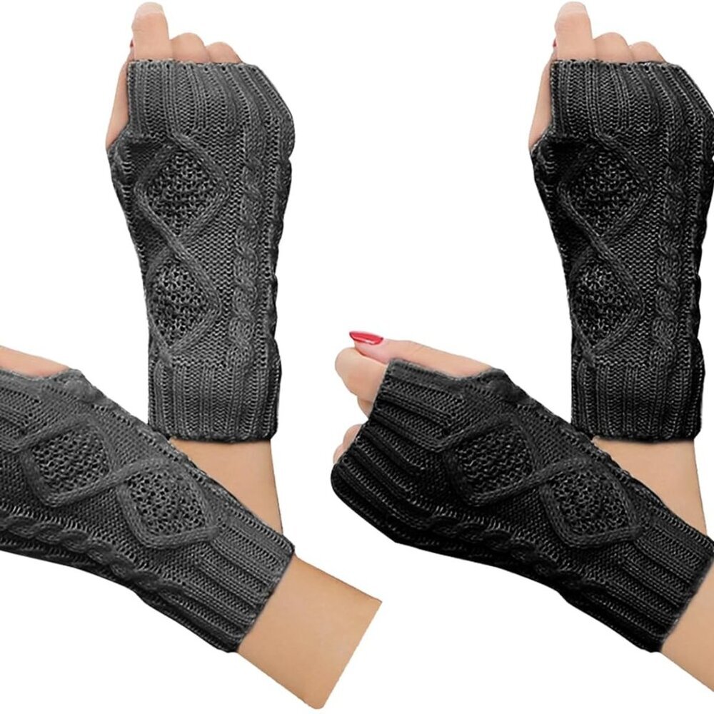 Women Winter Warm Knit Fingerless Gloves Hand Crochet Thumbhole Arm Warmers Mitt